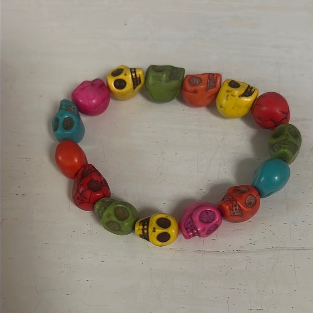 Vibrant Pink and Yellow Skull Bead Bracelets